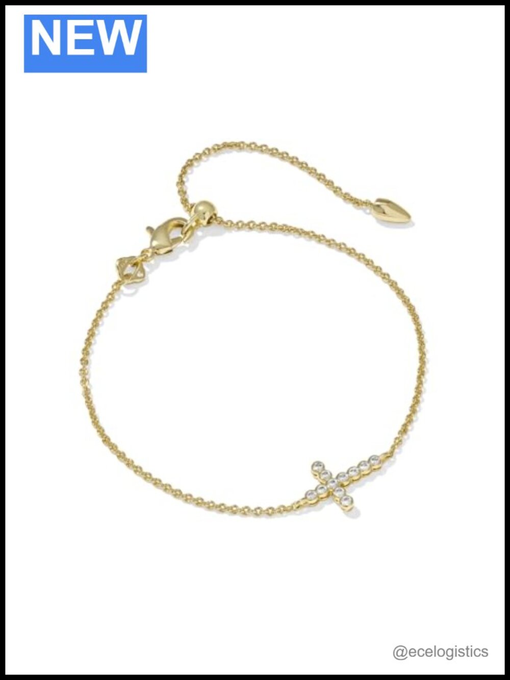 Gold Plated Brass Chain Bracelet with Cubic Zirconia Cross Charm